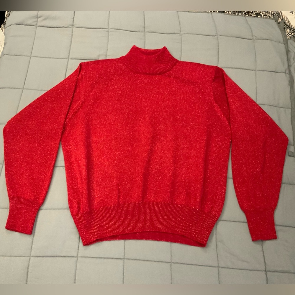 Milano Red Sparkly Red Mock Neck Sweater.